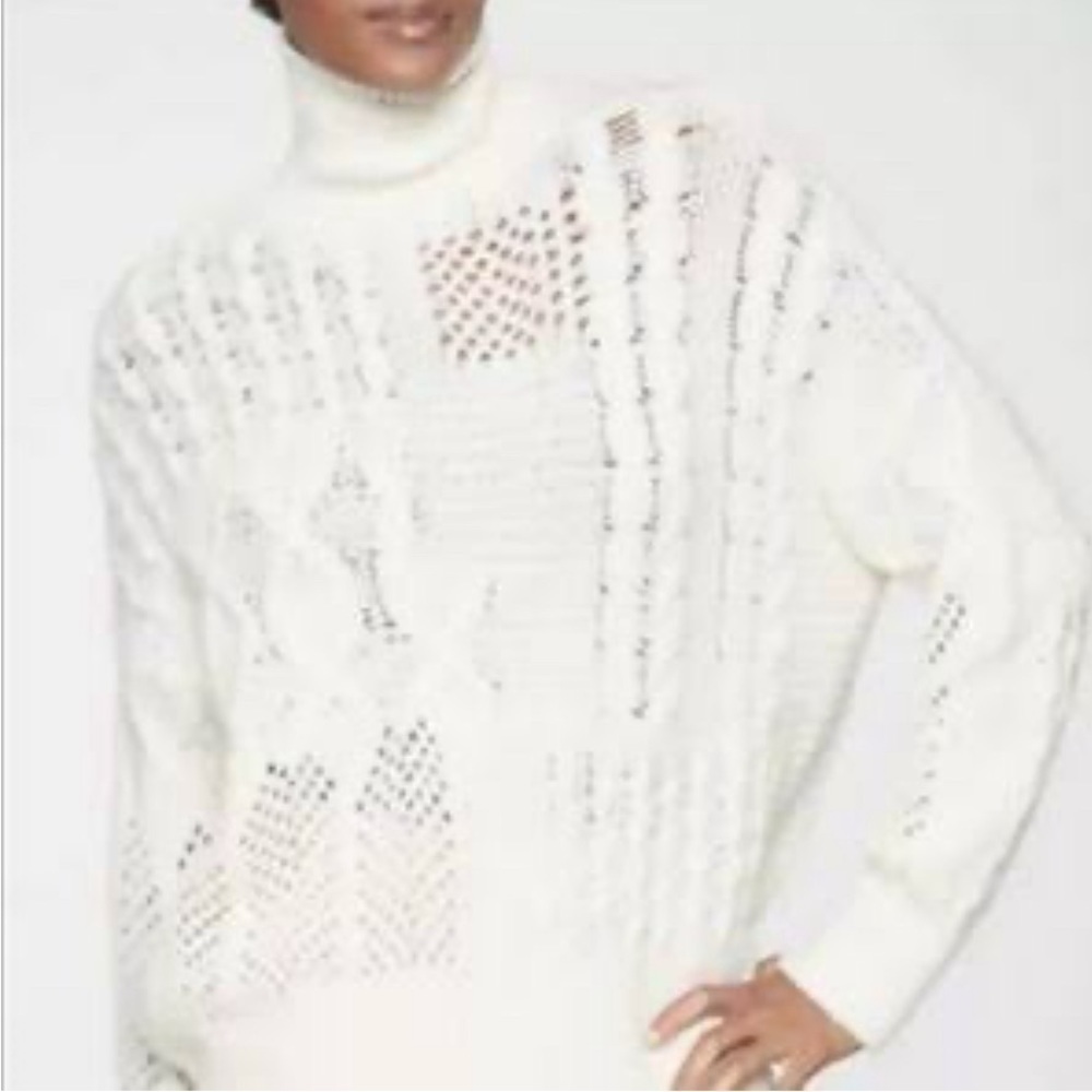 Athleta Bedford Cable Knit Cashmere Wool Blend Cream Sweater